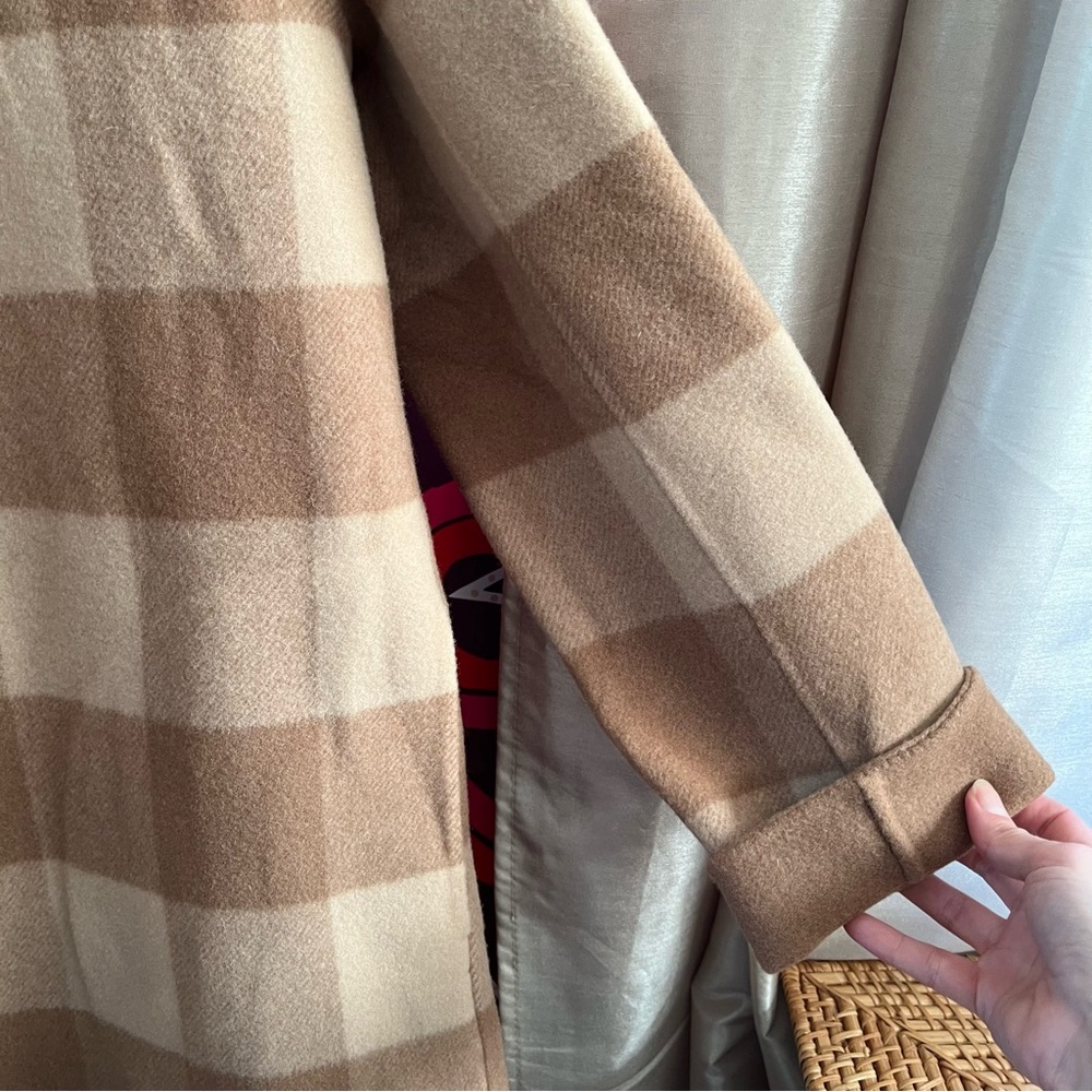 Theory Double-Faced Check Overlay Coat Camel Plaid Multi Check Wool Felt Open - Picture 10 of 14